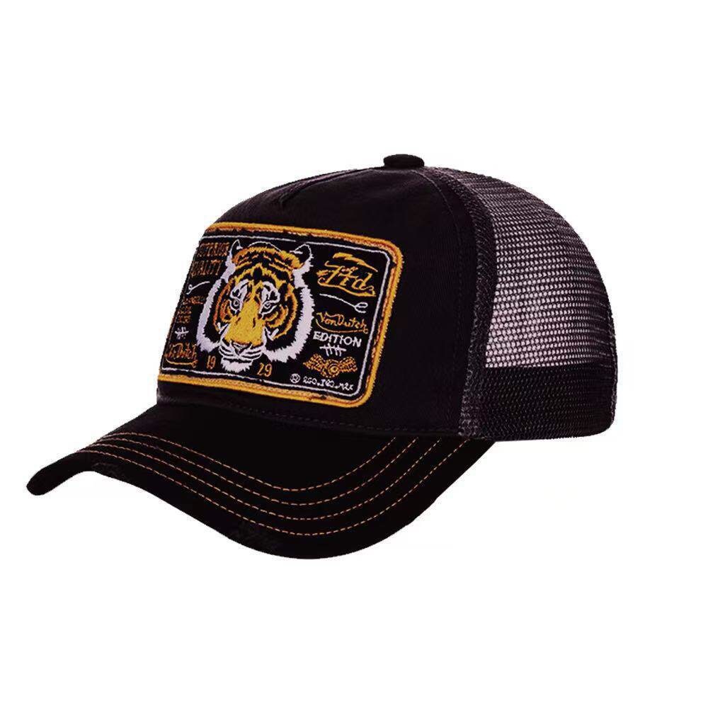 Von Dutch Black Trucker Hat with Yellow Tiger Patch